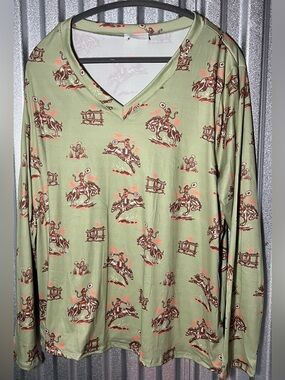 Rolling Ranch Boutique Western Print Long Sleeve Top 3X NWOT